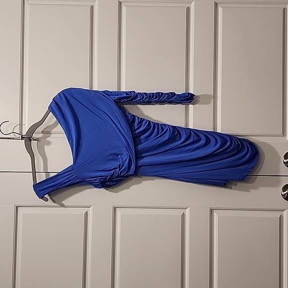 BLUE BEBE TOP - ONE LONG SLEEVE; ONE SHOULDER - Picture 2 of 2